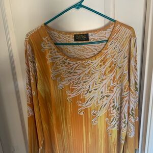 Bob Mackie Vibrant Orange, Yellow and White Artistic Top Size XL